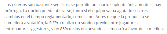 Artículo de la FIFA de 2016 sobre cuarto cambio