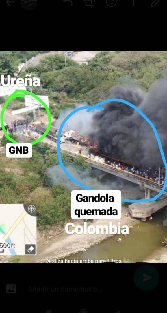 Imagen viral en redes sobre ubicación de los camiones quemados.