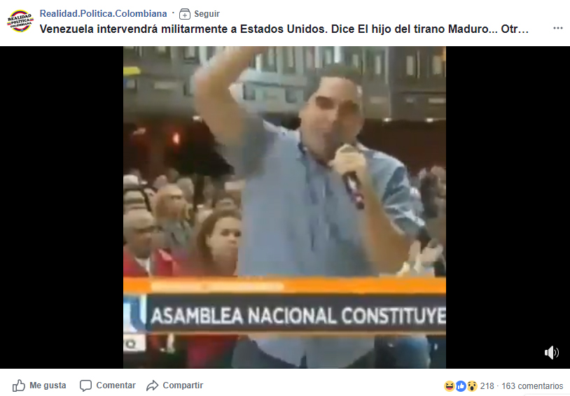 Captura de pantalla de la publicación de Facebook con el video correspondiente.