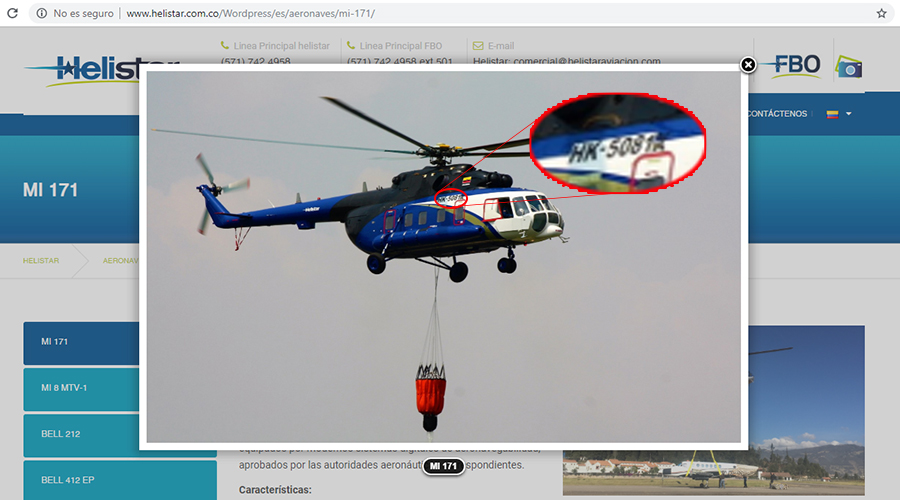 Captura de la página de Helistar con foto del mismo helicóptero