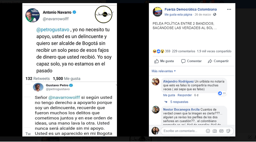 Captura de pantalla de la publicación con el montaje en Facebook