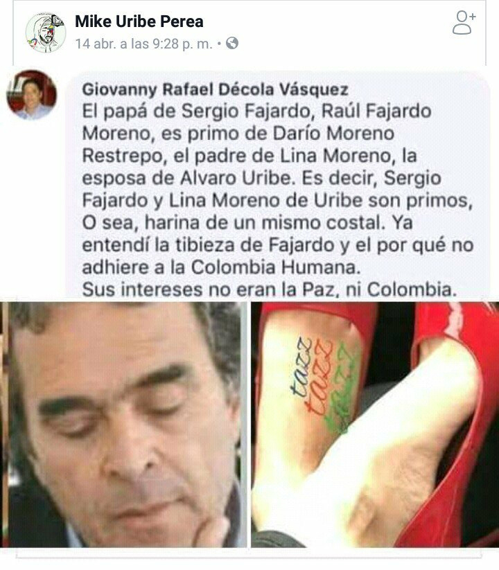 Meme que asegura que los papás de Sergio Fajardo y Lina Moreno eran primos