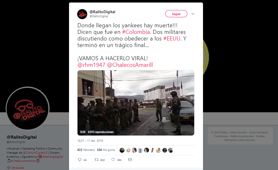Captura de pantalla de tuit con el video