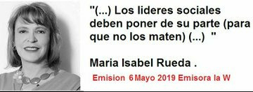 Meme con supuesta frase de María Isabel Rueda sobre líderes sociales