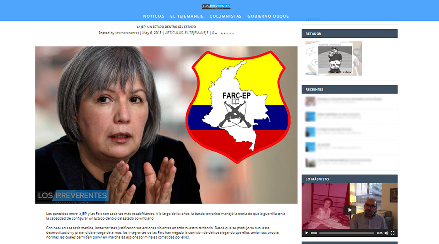 Captura de pantalla de la nota en Los Irreverentes