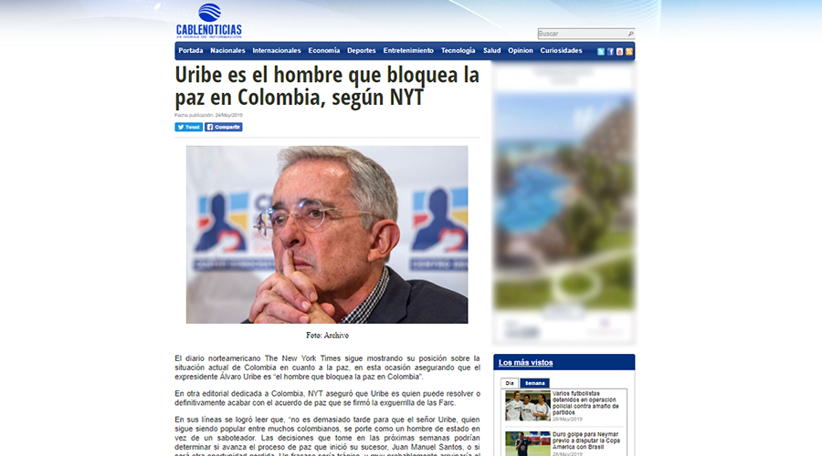 Captura de pantalla de la nota de Cablenoticias del 24 de mayo de 2019