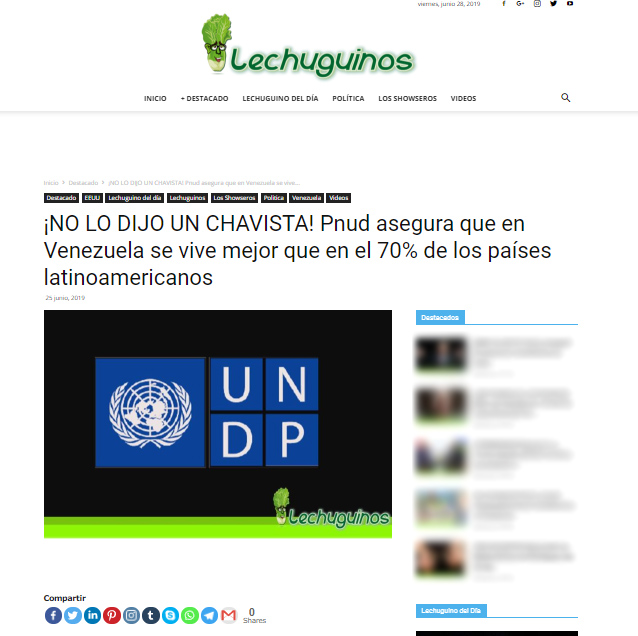 Captura de pantalla del titular en Lechuguinos