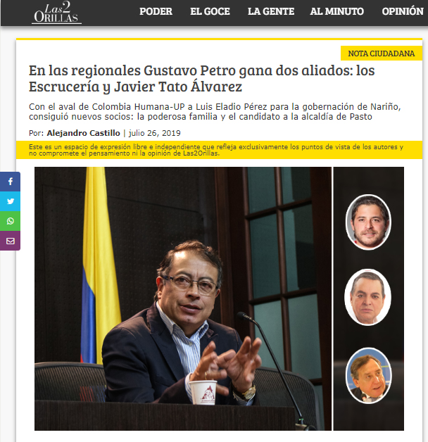 Nota ciudadana de Las2Orillas sobre Petro en Nariño
