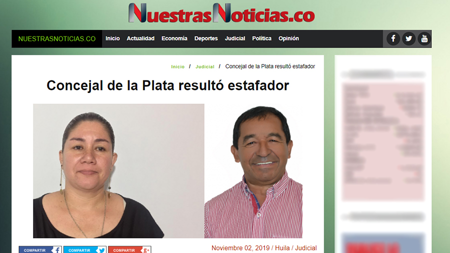Captura de pantalla de la noticia sobre concejal de La Plata acusado de estafa