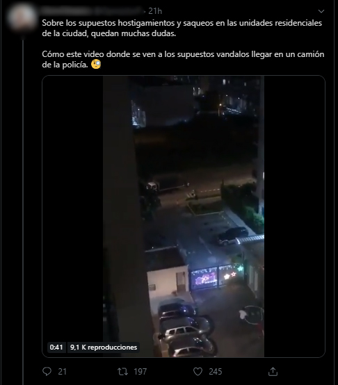 Tuit con afirmación falsa sobre camión dejando vándalos en Cali