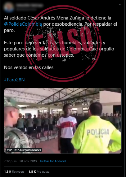 Captura de pantalla de tuit con video de la captura que dice que fue por el paro