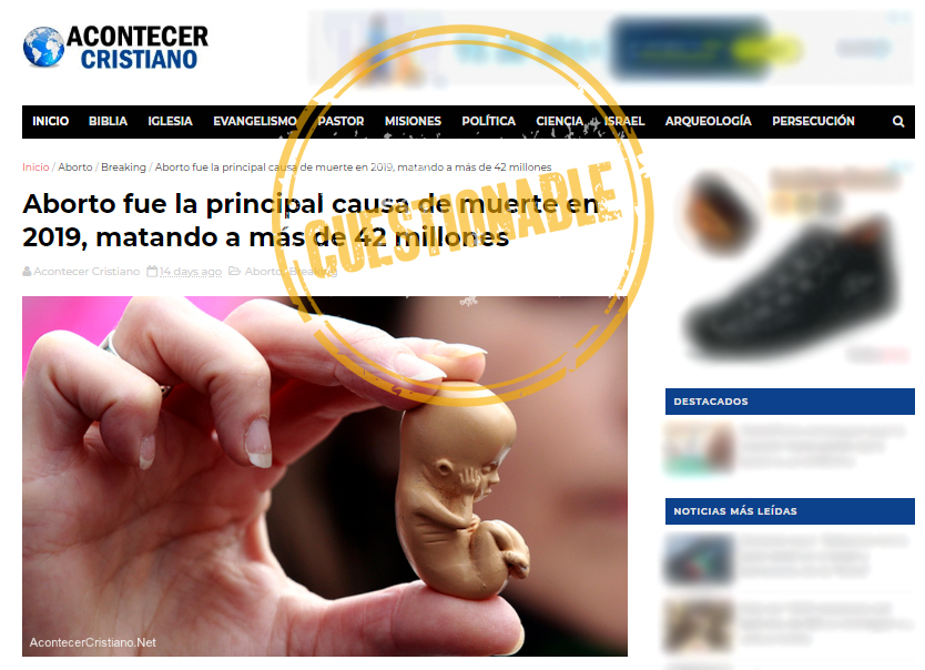 Titular de la nota sobre el aborto como causa de muerte en 2019