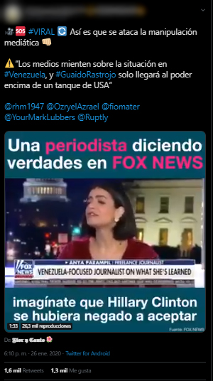 Trino inexacto que cita de declaraciones de Anya Parampil en Fox News sobre Venezuela