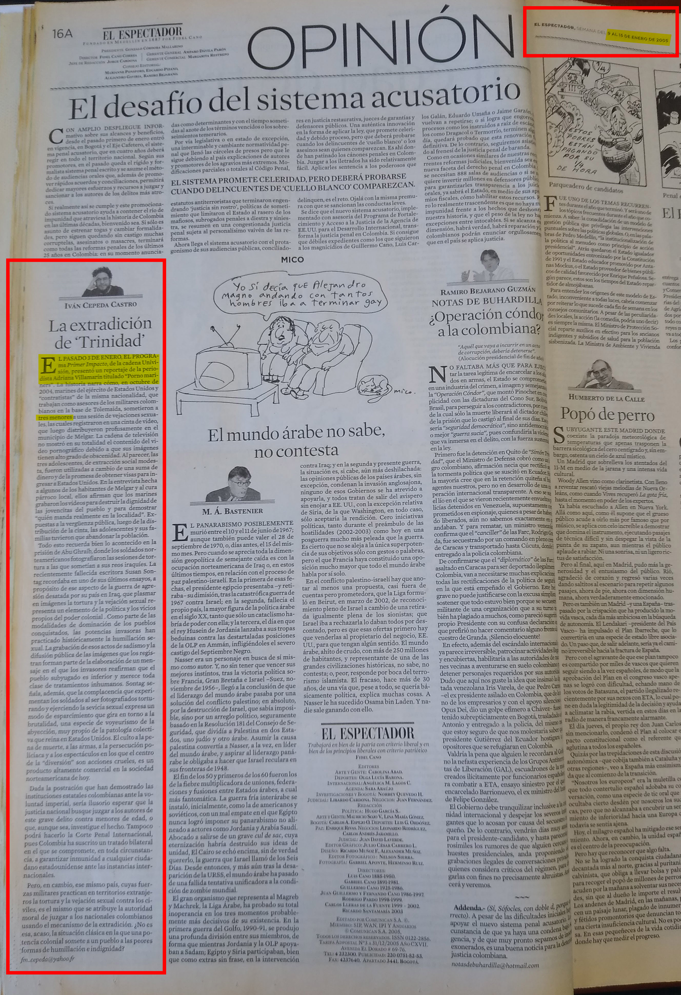 Columna de Iván Cepeda en El Espectador del 9 de enero de 2005