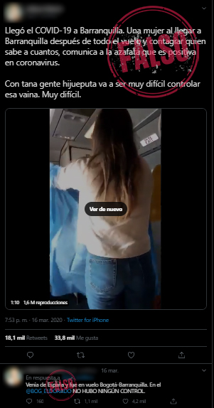 Tuit que acusa a la mujer del video de estar contagiada de Covid-19
