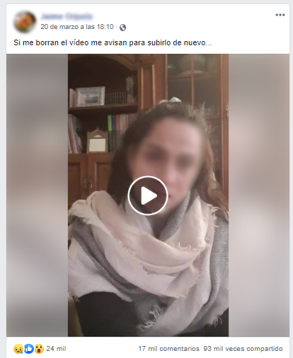 Publicación en Facebook con el video que habla de 30.000 casos de Covid-19 en Colombia
