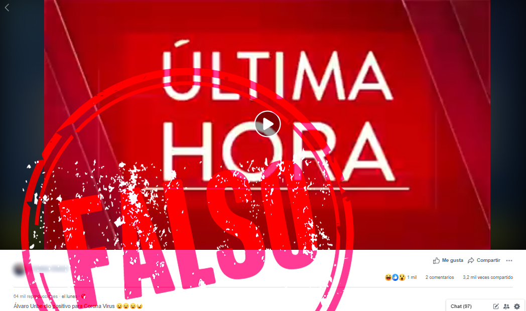 Publicación con la falsa nota de Caracol sobre la supuesta enfermedad de Uribe