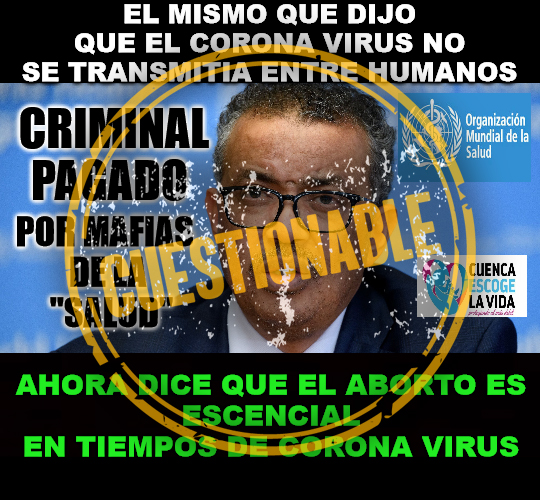 Meme que cita declaraciones del doctor Tedros sobre Covid-19 y aborto