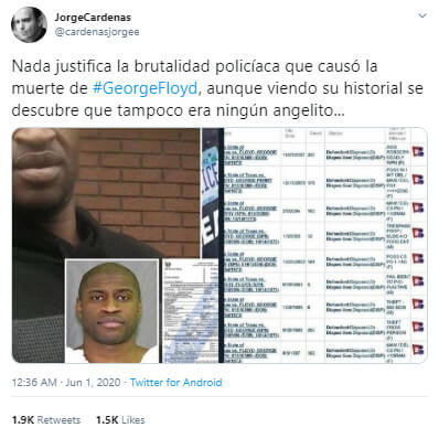 Trino de Jorge Cárdenas sobre antecedentes de George Floyd
