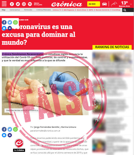 Nota de Crónica sobre una entrevista en la que David Icke habla de COVID-19 y 5G