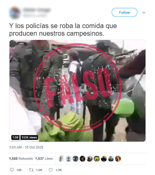 Trino con video de policías que les quitan mercados a campesinos