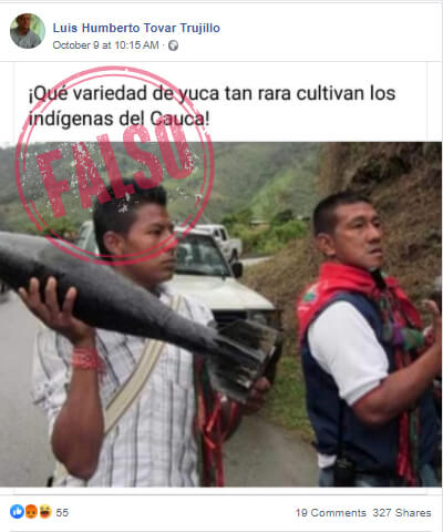 Publicación falsa sobre indígenas del Cauca armados con tatucos
