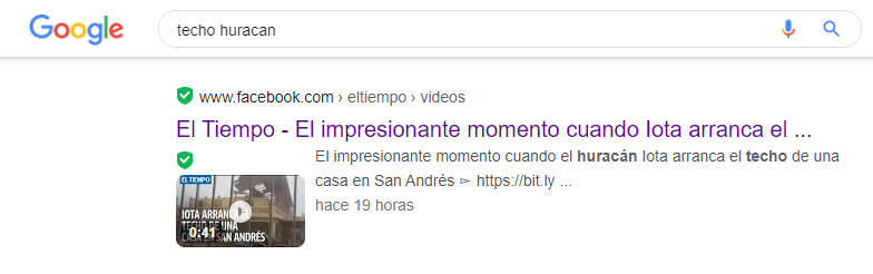 Búsqueda en Google muestra que El Tiempo también compartió el video