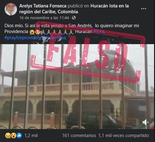 Publicación en Facebook que presenta el video como si fuera en San Andrés