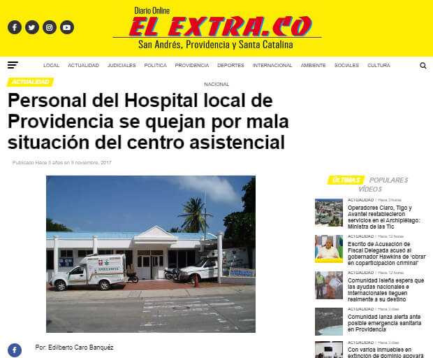 Noticia de 2017 sobre crisis del hospital de Providencia en diario local