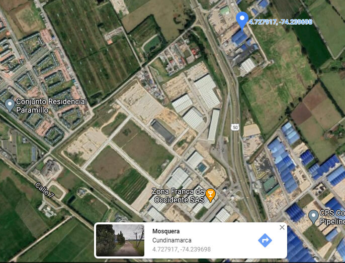 Mapa Google de la zona donde compraron los predios los Uribe en Mosquera