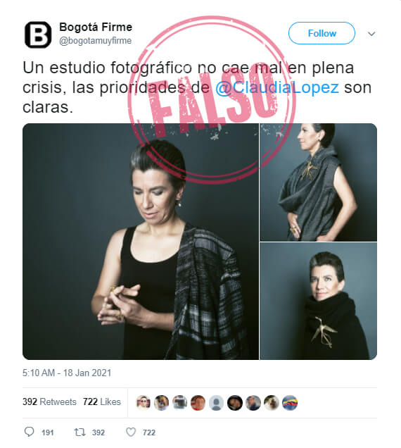 Trino de Bogotá Firme contra Claudia López por fotoestudio de 2017