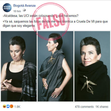 Publicación de 'Bogotá Avanza' sobre fotoestudio de Claudia López