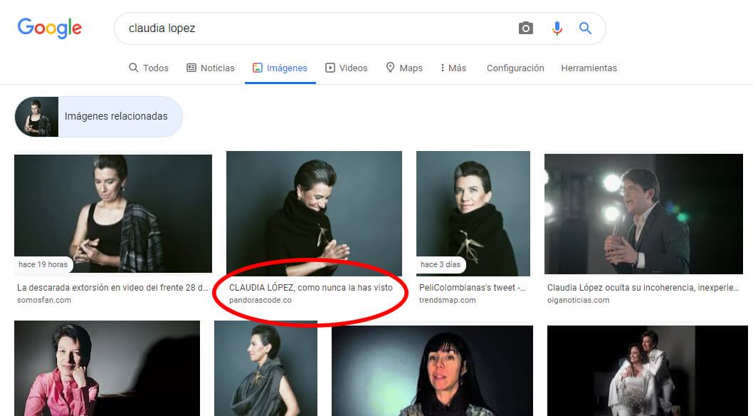Búsqueda inversa en Google del fotoestudio de Claudia López