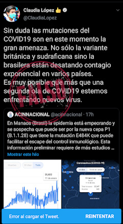 Trino de Claudia López sobre "nuevos virus" de COVID-19 en Bogotá
