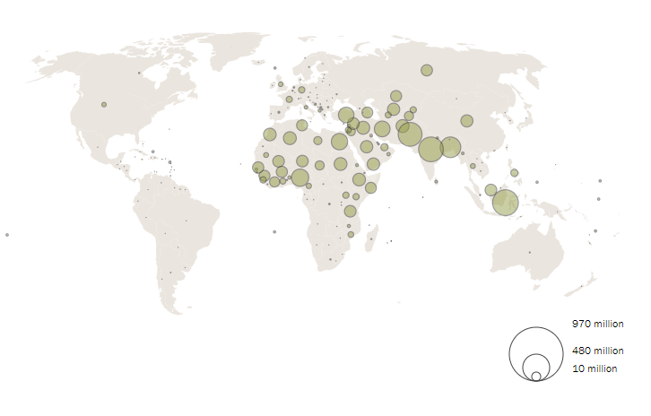 Mapa: cantidad de personas musulmanas por país.