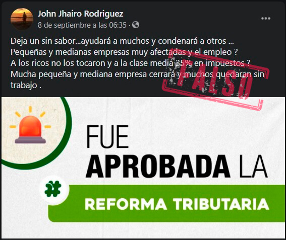 Pantallazo de la publicación en Facebook sobre impuestos a la clase media