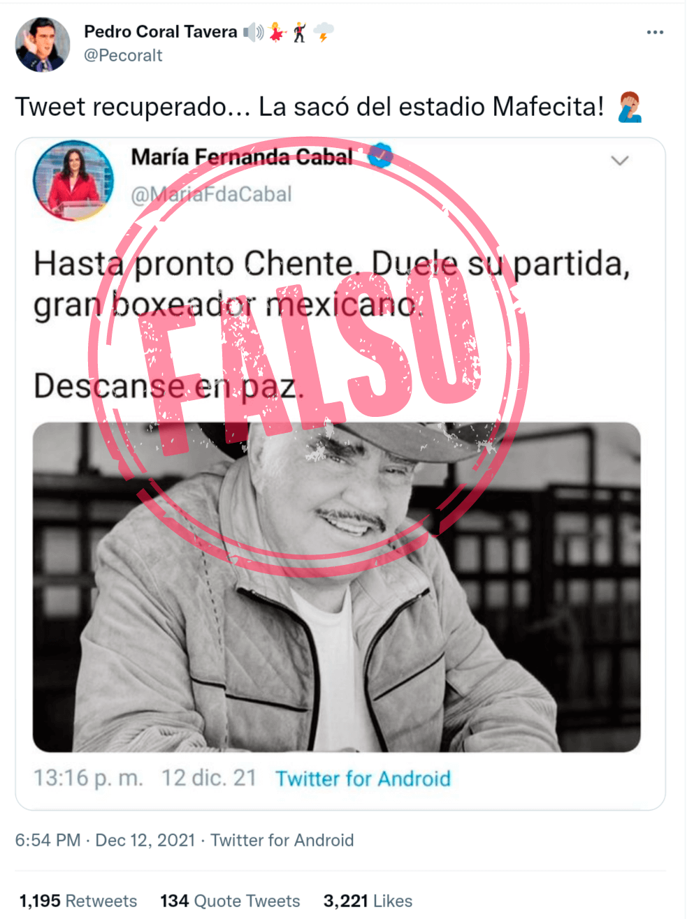 Trino que compartió el montaje de trino atribuido a Cabal sobre Fernández