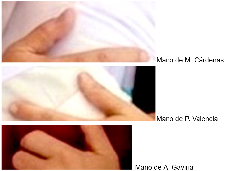 Detalles de los dedos de Mauricio Cárdenas, Paloma Valencia y Aníbal Gaviria en la imagen de IA