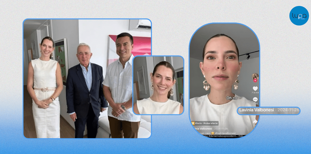 Capturas de publicaciones de la primera dama de Ecuador en TikTok el día del encuentro Uribe-Noboa