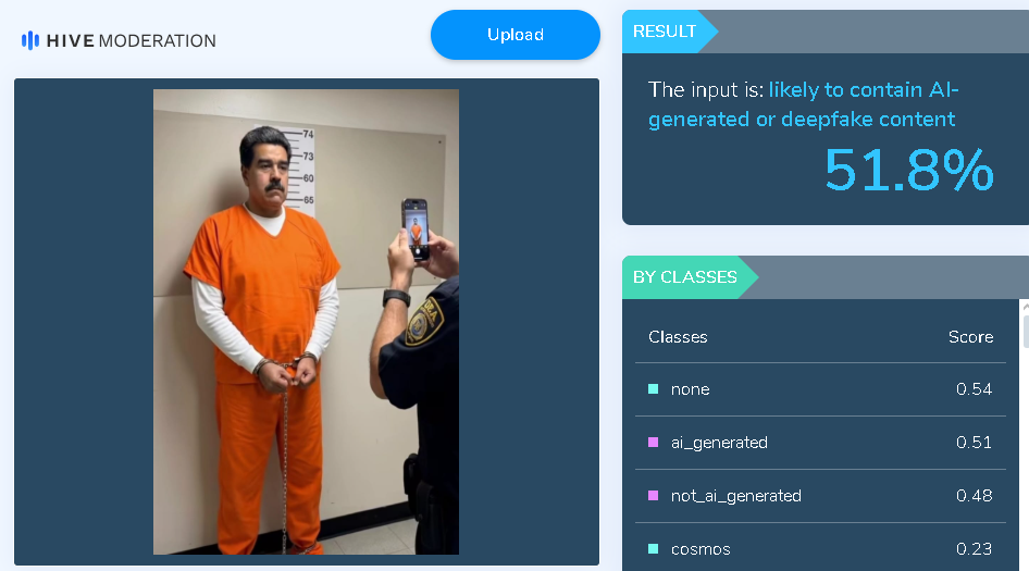 Análisis con Hive Moderation de la imagen falsa