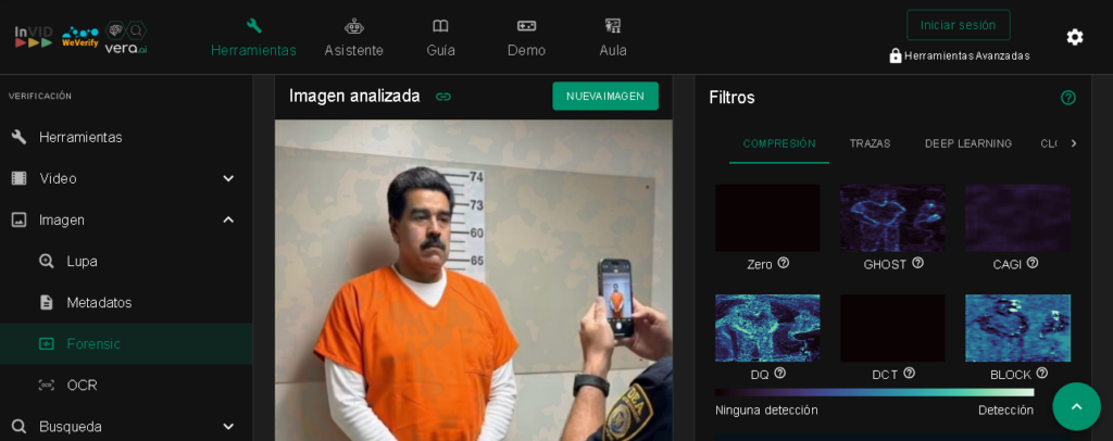 Análisis con InVID de la imagen falsa