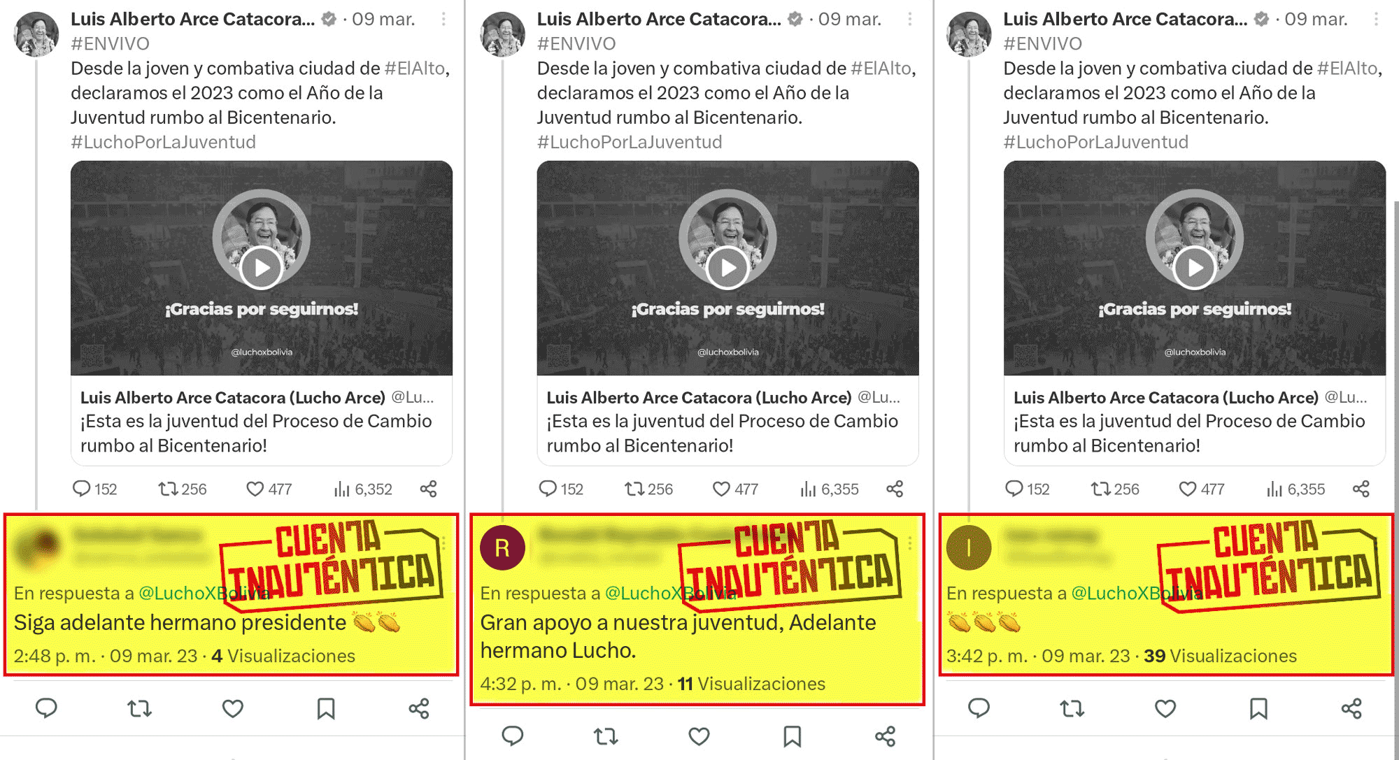 Ejemplo de cuentas inauténticas