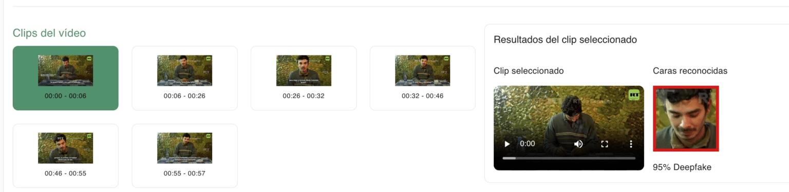 Captura de pantalla de análisis de clips