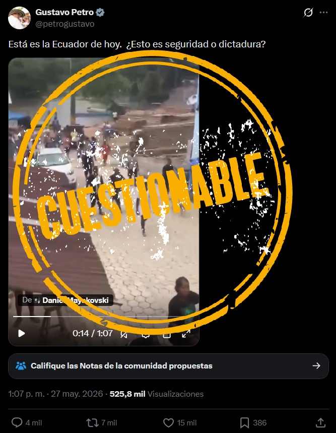 Trino de Petro con video engañoso sobre situación en Ecuador