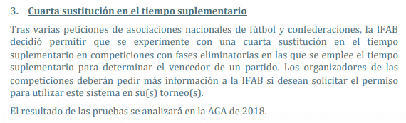 Circular sobre periodo de prueba para el cuarto cambio en tiempo suplementario