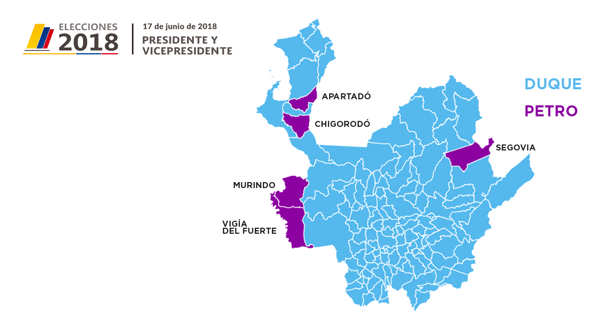 Mapa Duque-Petro en Antioquia