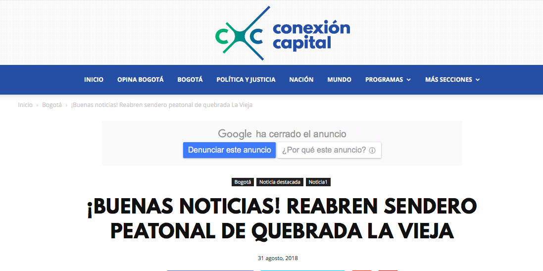 Falsa noticia de reapertura del sendero de La Vieja en Canal Capital