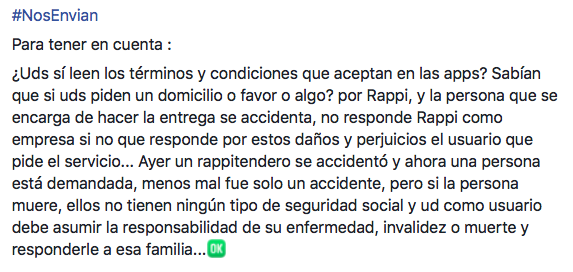 Captura de pantalla desinformación Rappi
