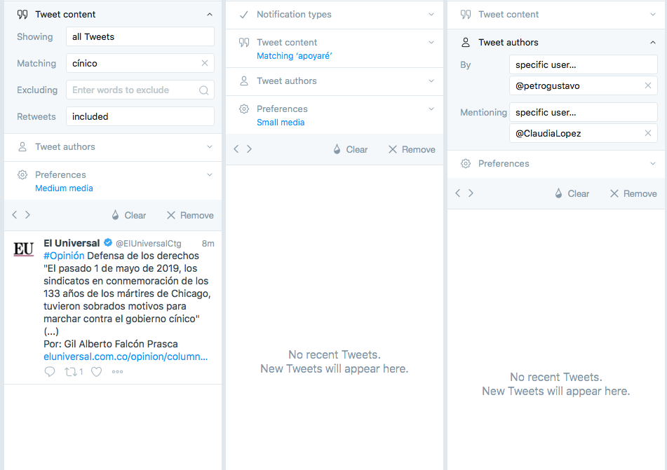Captura de pantalla TweetDeck