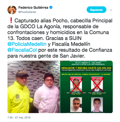 Trino de Federico Gutiérrez, alcalde de Medellín